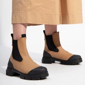 Ganni Brown & Black Recycled Rubber Chunky Chelsea City Boots Size EU 40 US 9.5